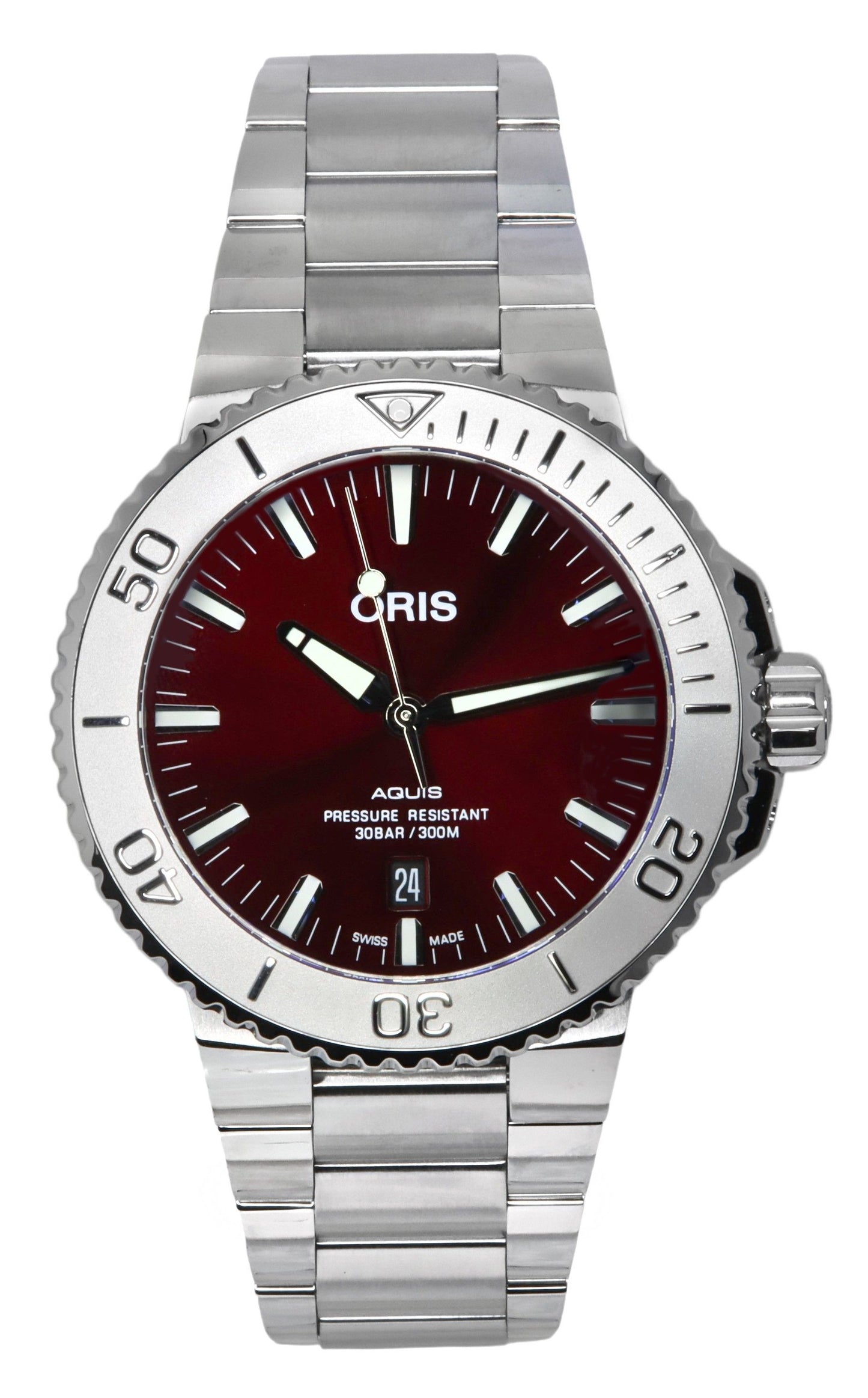 Oris Aquis Date Relief Stainless Steel Red Dial Automatic Diver's 01 733 7730 4158-07 8 24 05PEB 300M Men's Watch