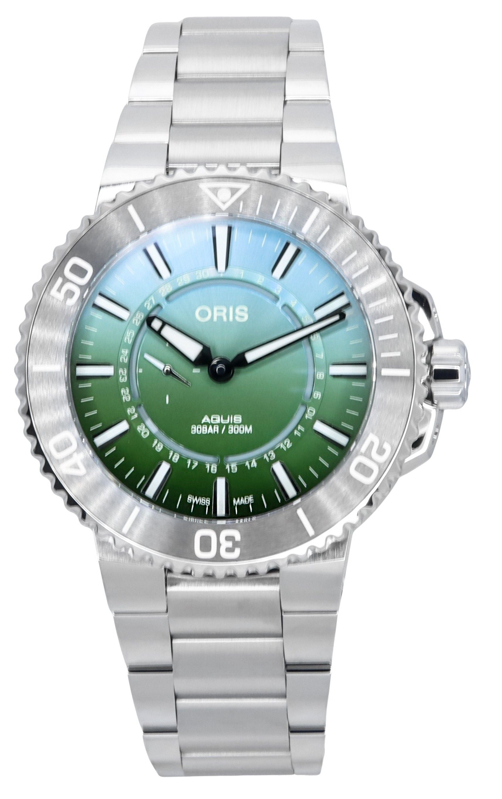 Oris Aquis Analog Limited Edition Green Dial Automatic Diver's 01 743 7734 4197-Set 300M Men's Watch With Rubber Strap