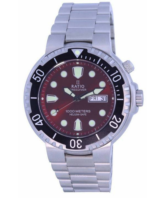 Ratio FreeDiver Red Dial Stainless Steel Quartz 1050HA93-02V-RED 1000M Men's Watch