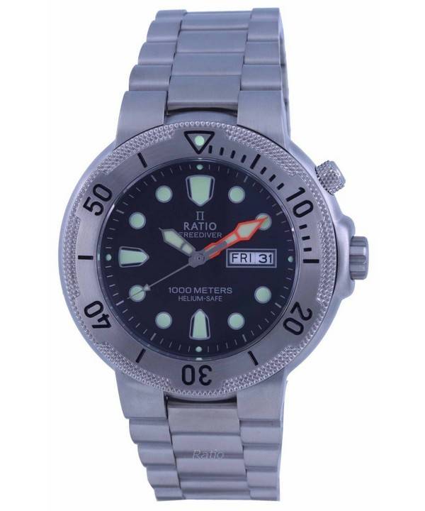 Ratio FreeDiver Black Dial Stainless Steel Quartz 1050MD93-02V-BLK 1000M Men's Watch