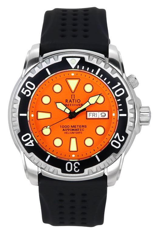 Ratio FreeDiver Version 02 Helium Safe 1000M Sapphire Automatic Orange Dial 1068HA90-34VA-ORG-V02 Men's Watch