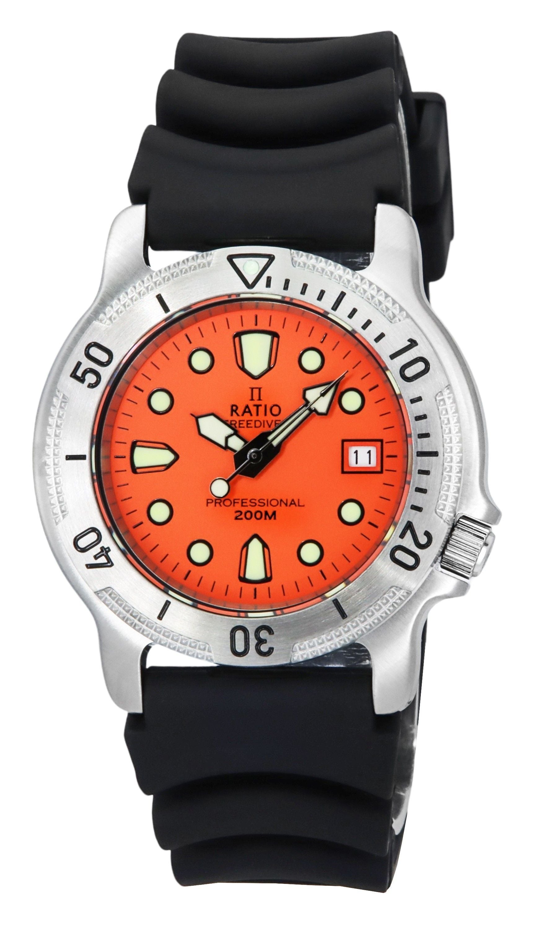 Ratio FreeDiver Professional Sapphire Orange Dial Quartz 22AD202-ORG 200M Men's Watch