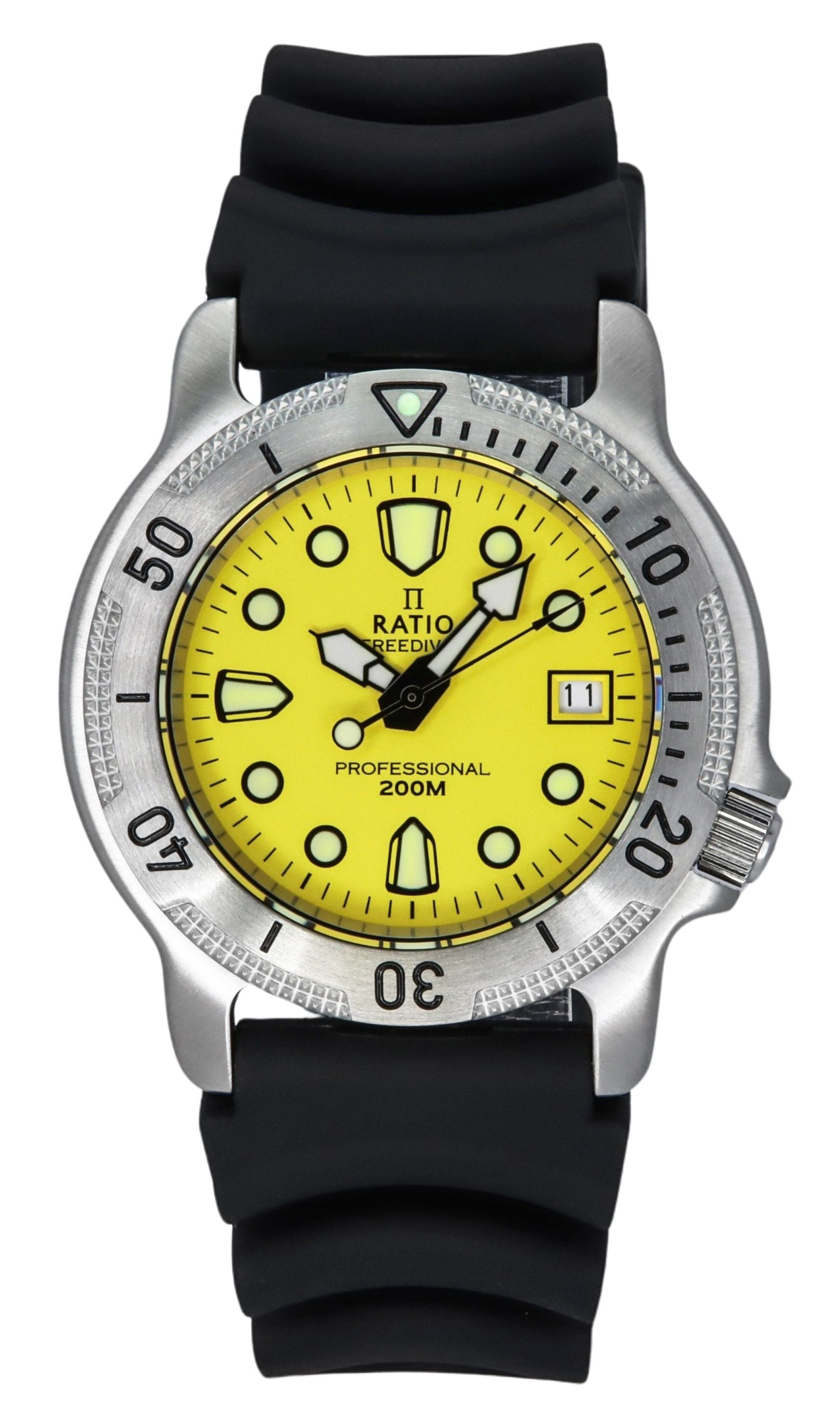 Ratio FreeDiver Professional Sapphire Yellow Dial Quartz 22AD202-YLW 200M Men's Watch