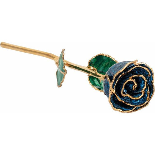 Lacquered Sparkle Blue Colored Rose with Gold Trim - BN & CO JEWELRY