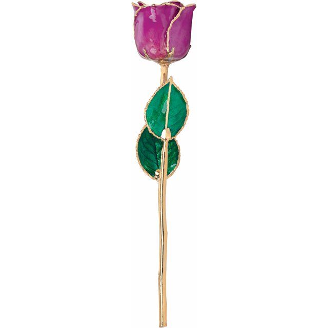 Lacquered Amethyst Colored Rose with Gold Trim - BN & CO JEWELRY