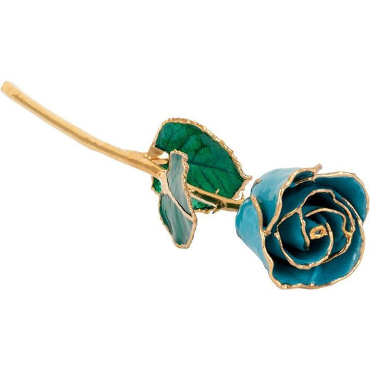 Lacquered Aquamarine Colored Rose with Gold Trim - BN & CO JEWELRY
