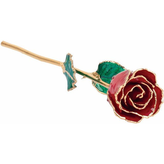 Lacquered July Ruby Colored Rose with Gold Trim - BN & CO JEWELRY