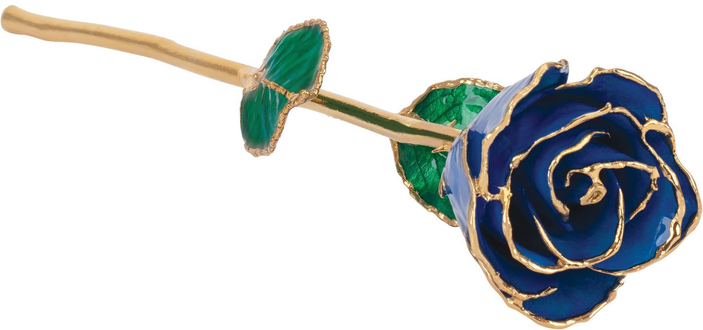 Lacquered September Blue Sapphire Colored Rose with Gold Trim - BN & CO JEWELRY