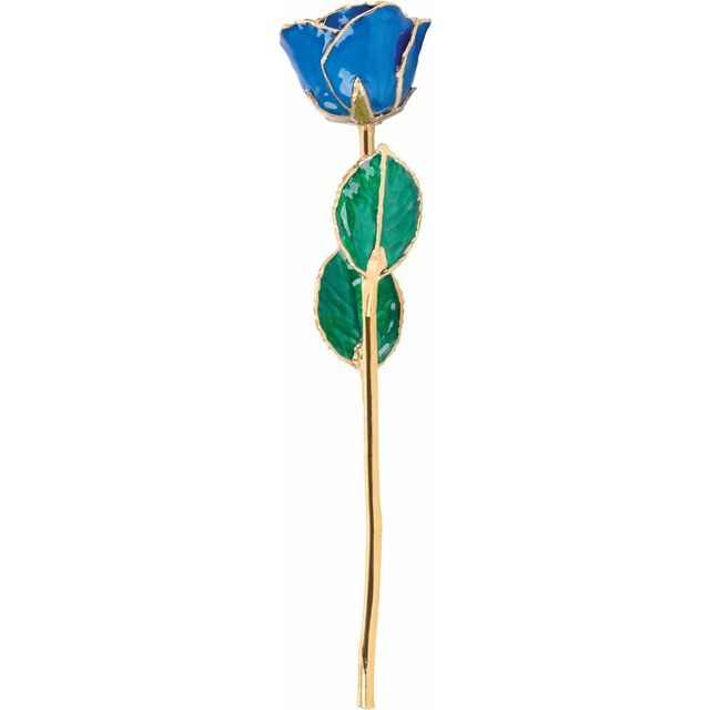 Lacquered September Blue Sapphire Colored Rose with Gold Trim - BN & CO JEWELRY