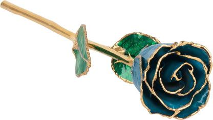 Lacquered December Blue Zircon Colored Rose with Gold Trim - BN & CO JEWELRY