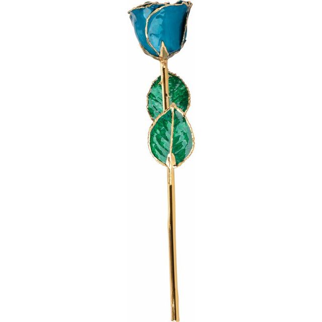 Lacquered December Blue Zircon Colored Rose with Gold Trim - BN & CO JEWELRY