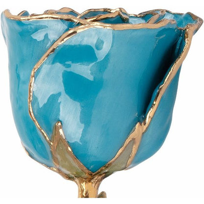 Lacquered Aquamarine Colored Rose with Gold Trim - BN & CO JEWELRY
