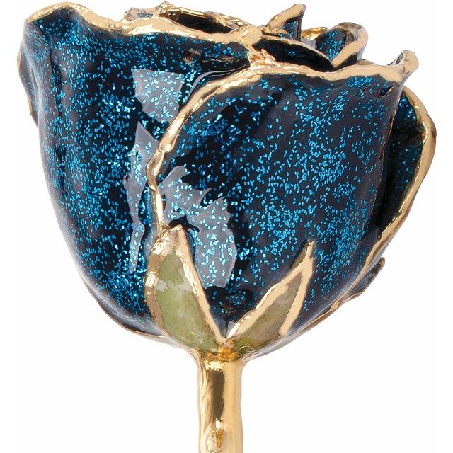 Lacquered Sparkle Blue Colored Rose with Gold Trim - BN & CO JEWELRY