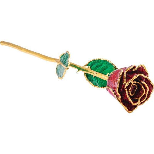 Lacquered Ruby Colored Sparkle Rose with Gold Trim - BN & CO JEWELRY