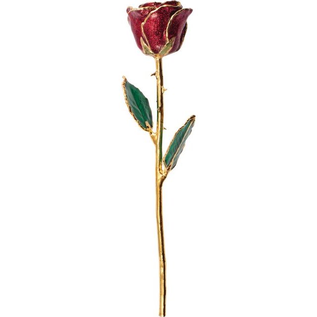 Lacquered Ruby Colored Sparkle Rose with Gold Trim - BN & CO JEWELRY