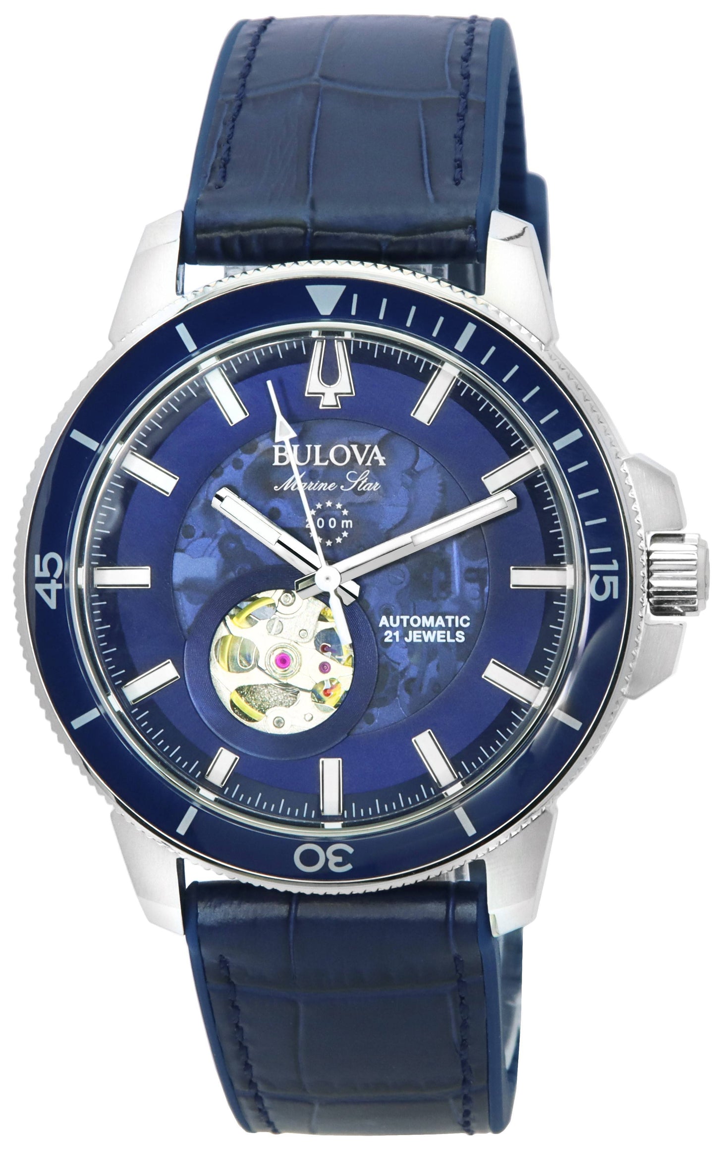 Bulova Marine Star Open Heart Blue Dial Automatic Diver's 96A291 200M Men's Watch