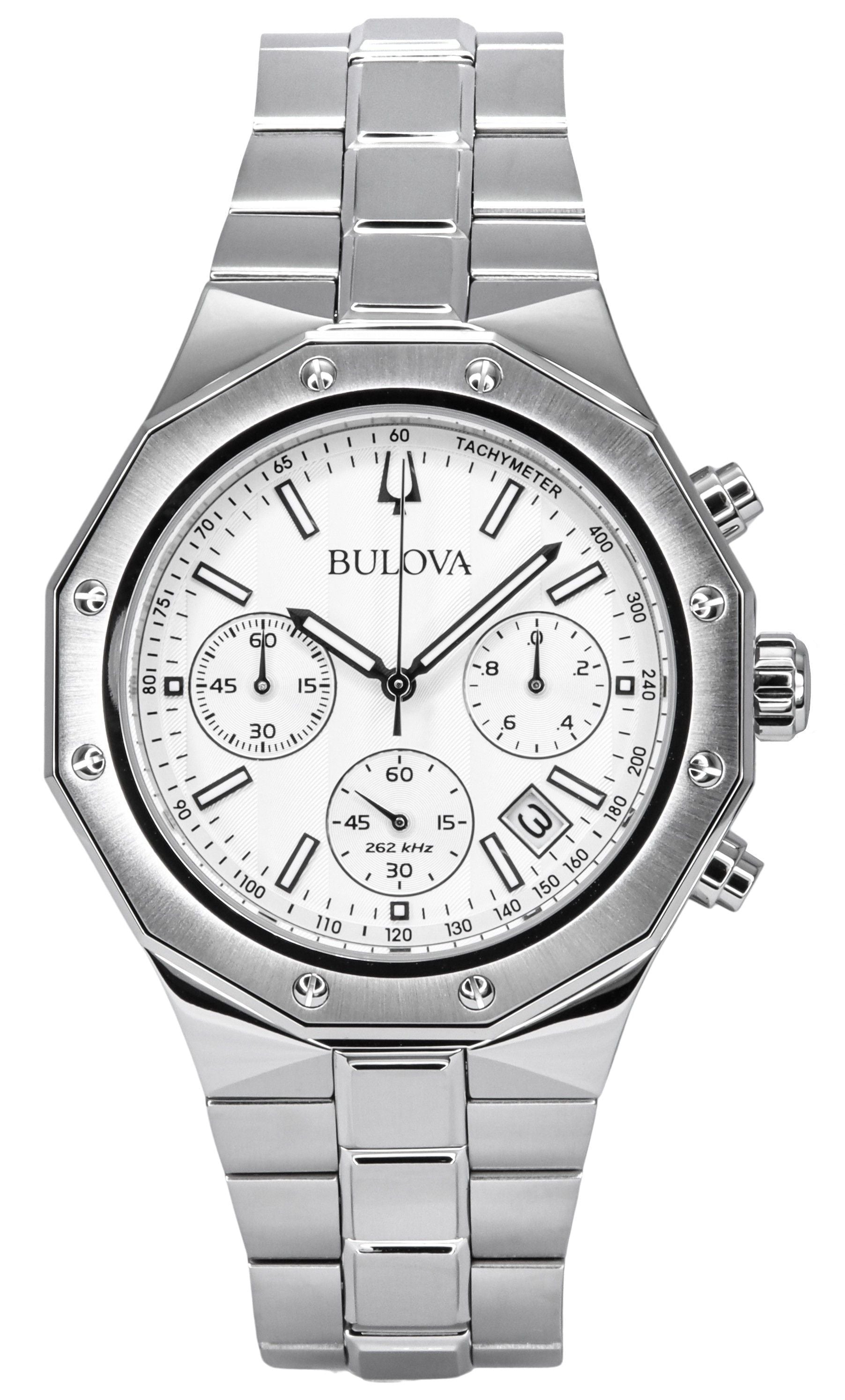 Bulova Classic Precisionist Chronograph Stainless Steel Silver Dial Quartz 96B408 100M Men's Watch