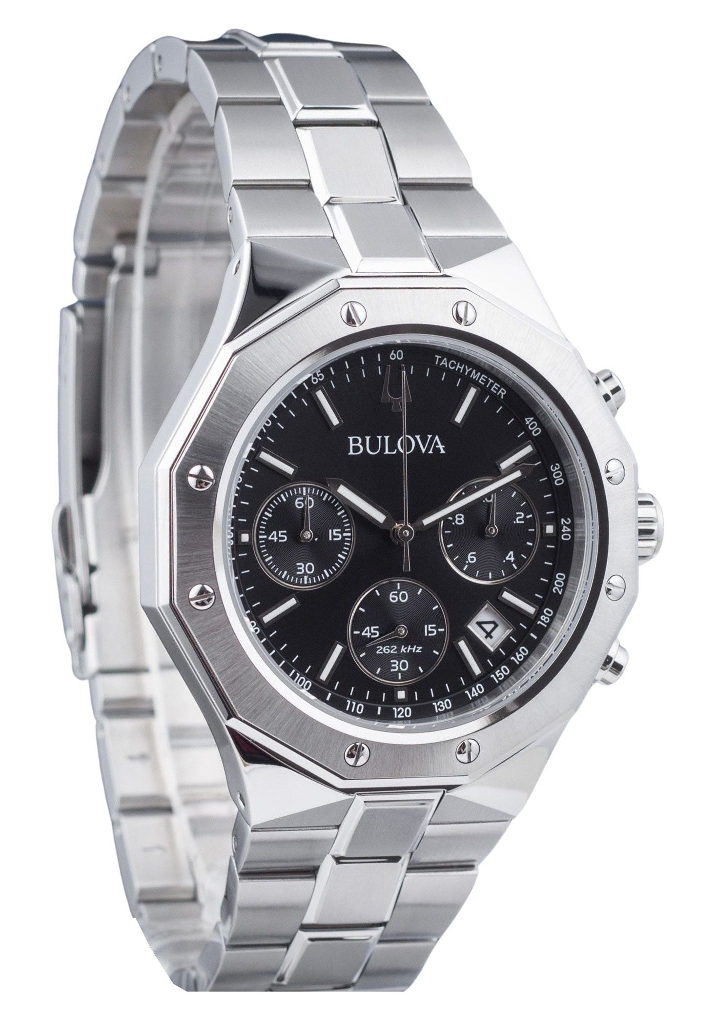 Bulova Classic Precisionist Octagon Chronograph Stainless Steel Black Dial Quartz 96B410 100M Men's Watch