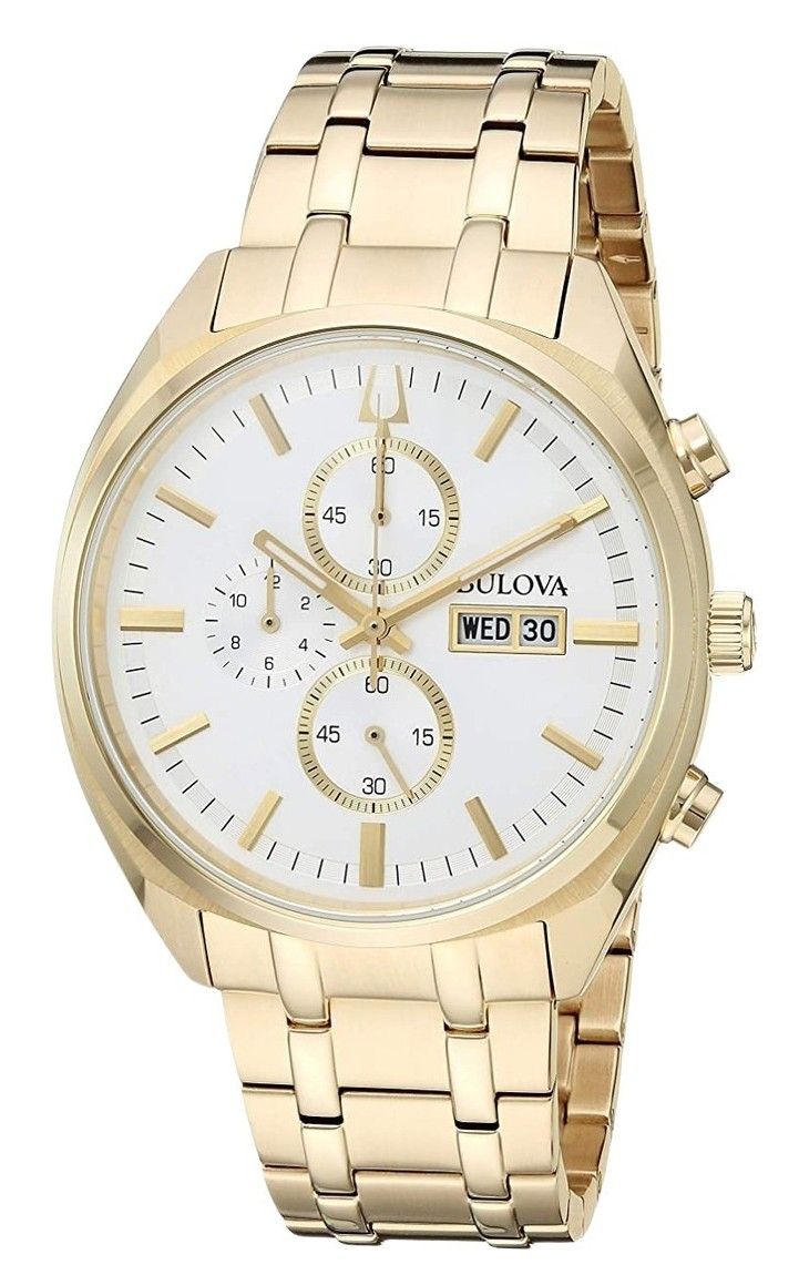 Bulova Surveyor Chronograph Gold Tone Stainless Steel Silver Dial Quartz 97C109 Men's Watch