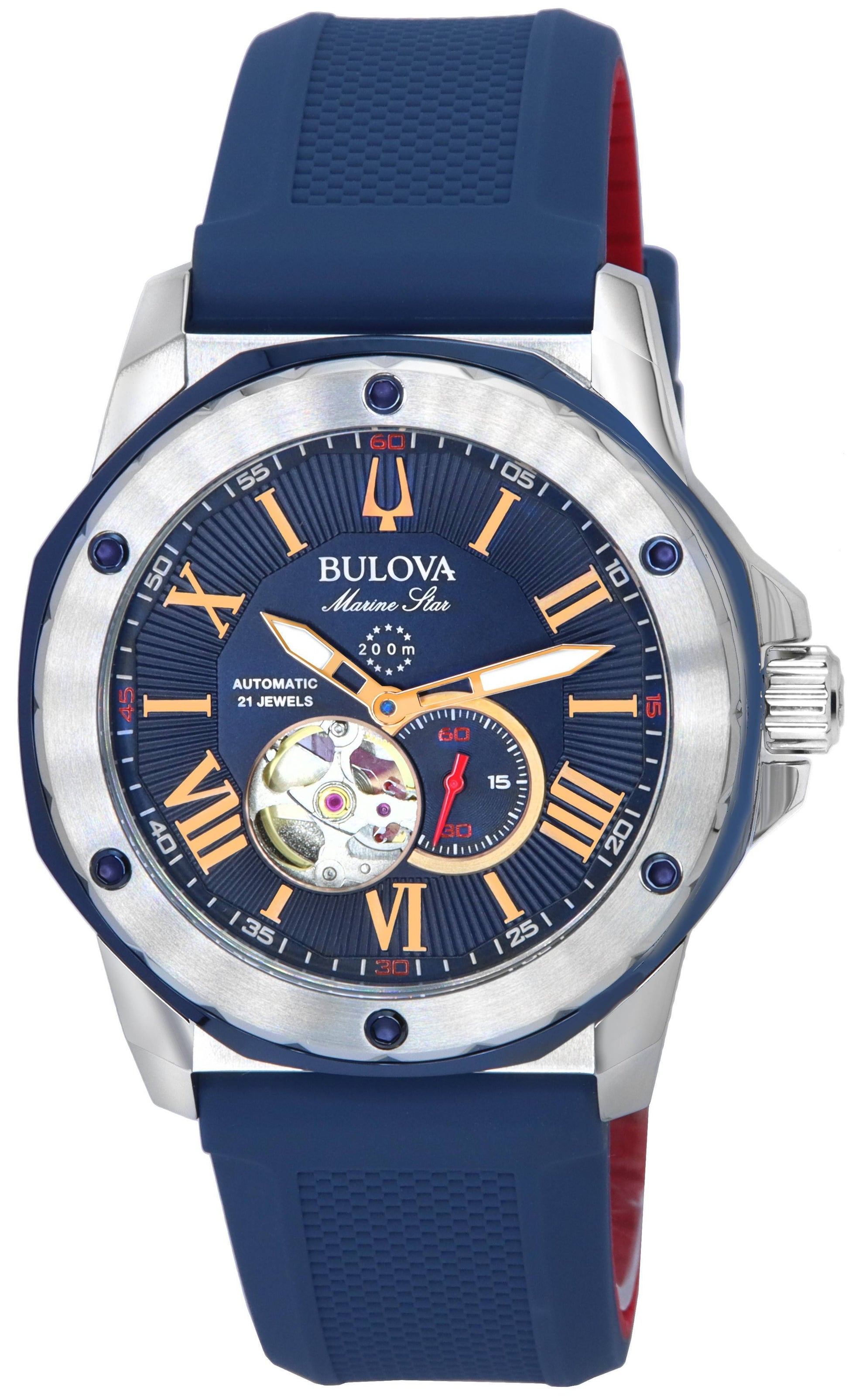 Bulova Marine Star Open Heart Blue Dial Automatic Diver's 98A282 200M Men's Watch