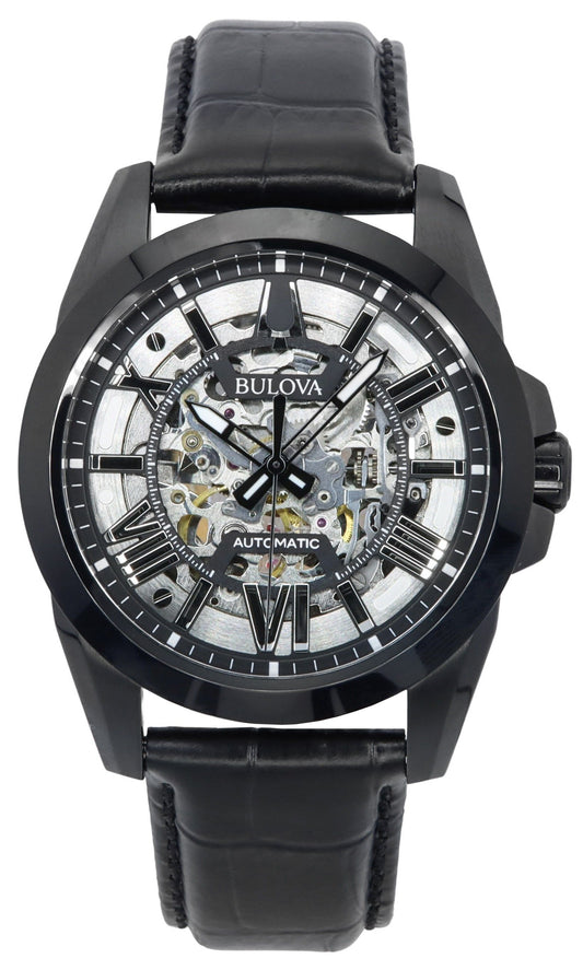 Bulova Classic Sutton Leather Strap Silver Skeleton Dial Automatic 98A304 100M Men's Watch