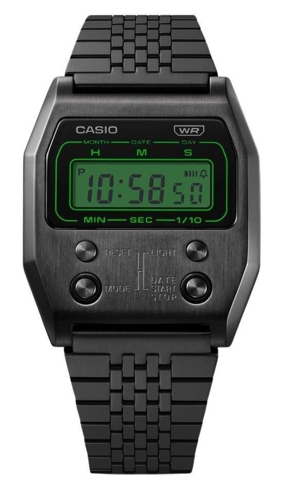 Casio Vintage Digital Black Ion Plated Stainless Steel Quartz A1100B-1 Unisex Watch