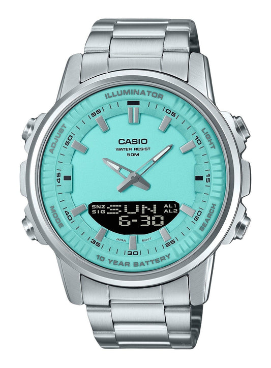 Casio Analog Digital Combination Stainless Steel Turquoise Dial Quartz AMW-880D-2A2V Men's Watch