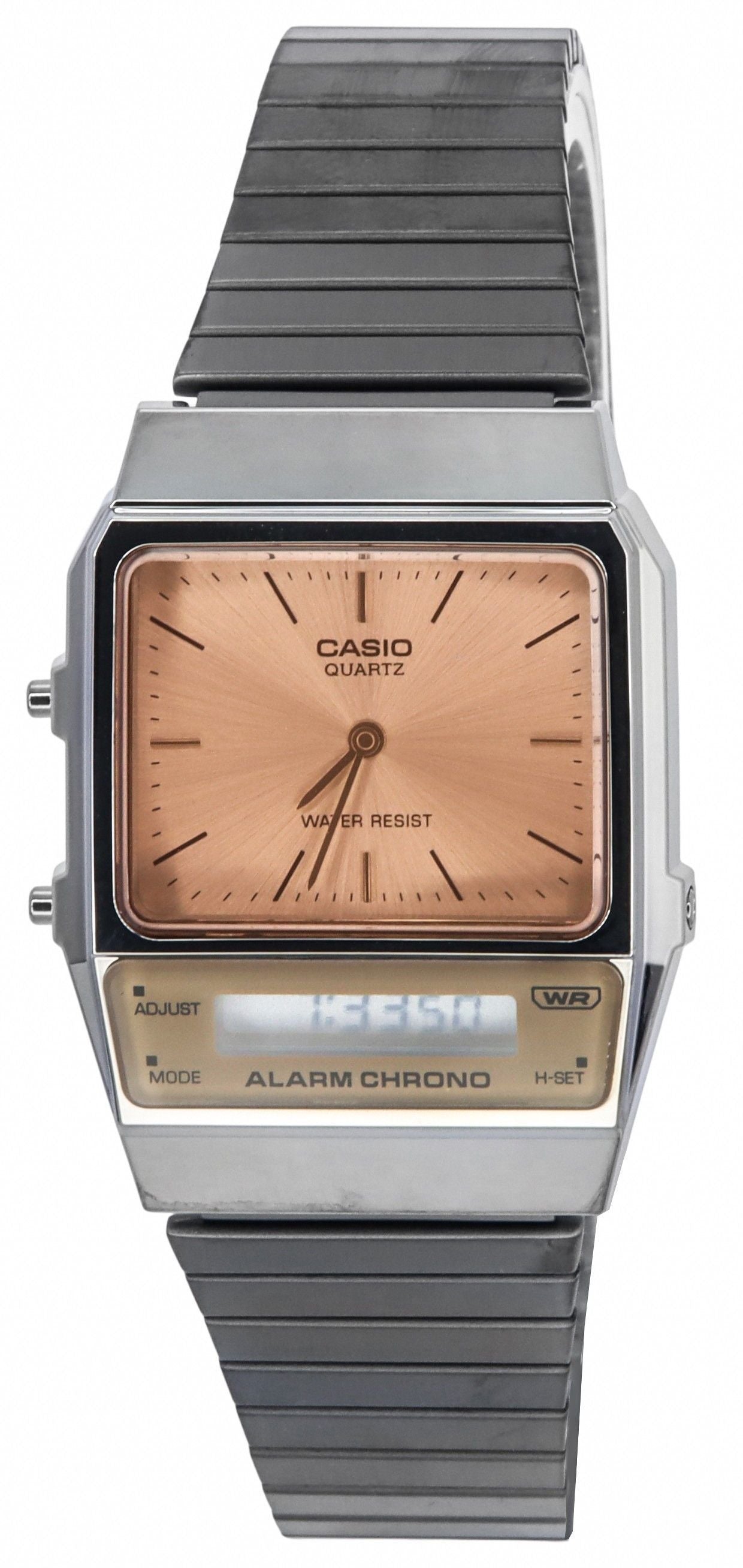 Casio Vintage Analog Digital Stainless Steel Salmon Dial Quartz AQ-800ECGG-4A Unisex Watch