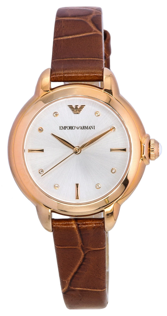 Emporio Armani Mia Brown Leather Strap Silver Dial Quartz AR11525 Women's Watch