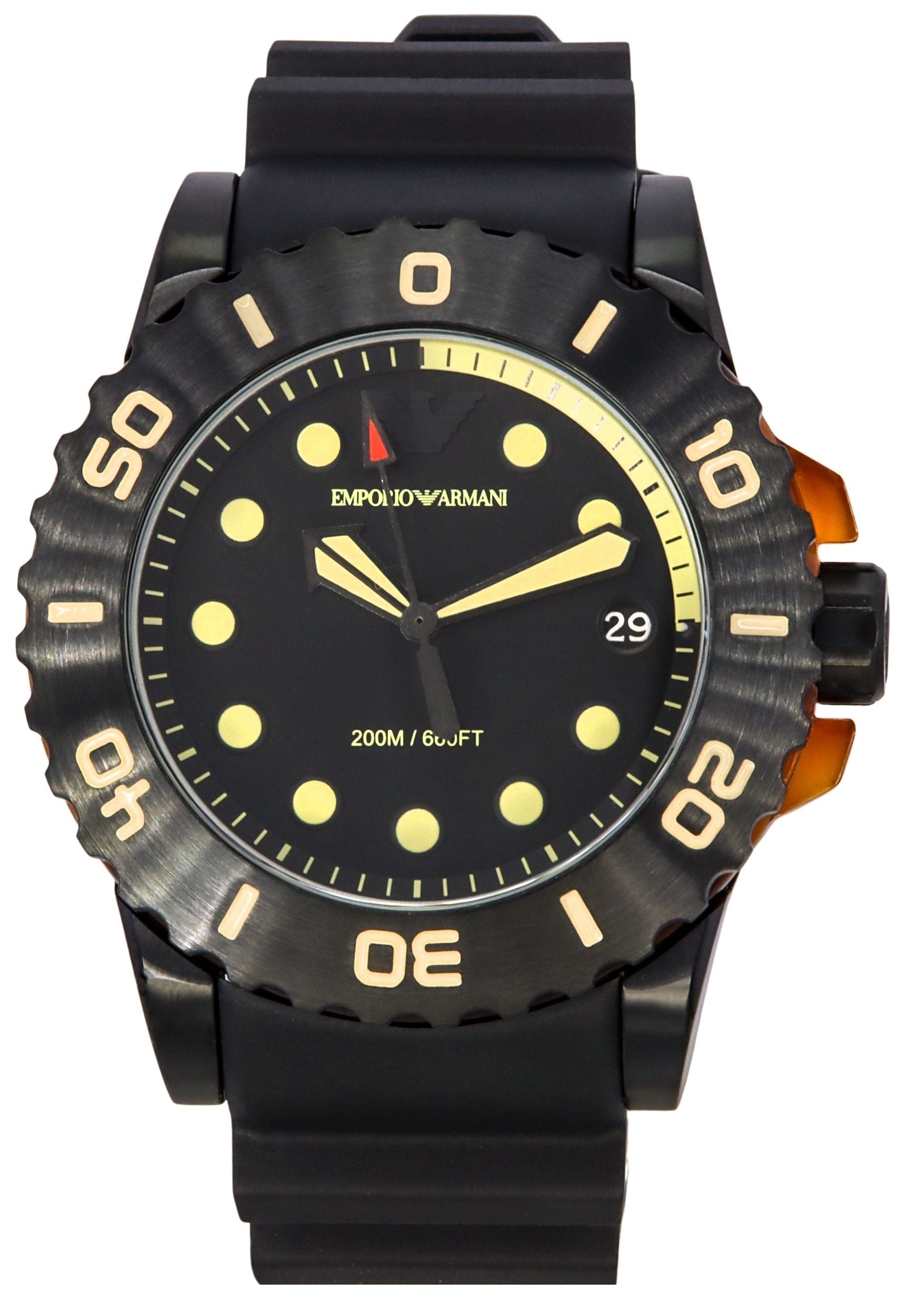 Emporio Armani Aqua Black Polyurethane Strap Black Dial Quartz Diver's AR11539 200M Men's Watch