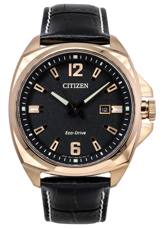 Citizen Eco-Drive Sport Luxury Endicott Leather Strap Black Dial AW1723-02E 100M Men's Watch