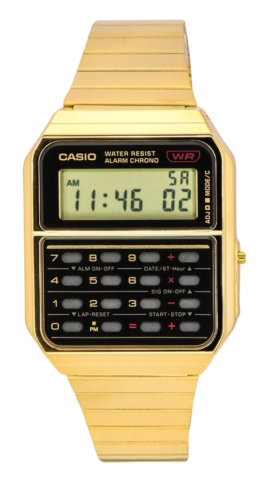 Casio Vintage Digital Calculator Gold Tone Stainless Steel Quartz CA-500WEG-1A Men's Watch