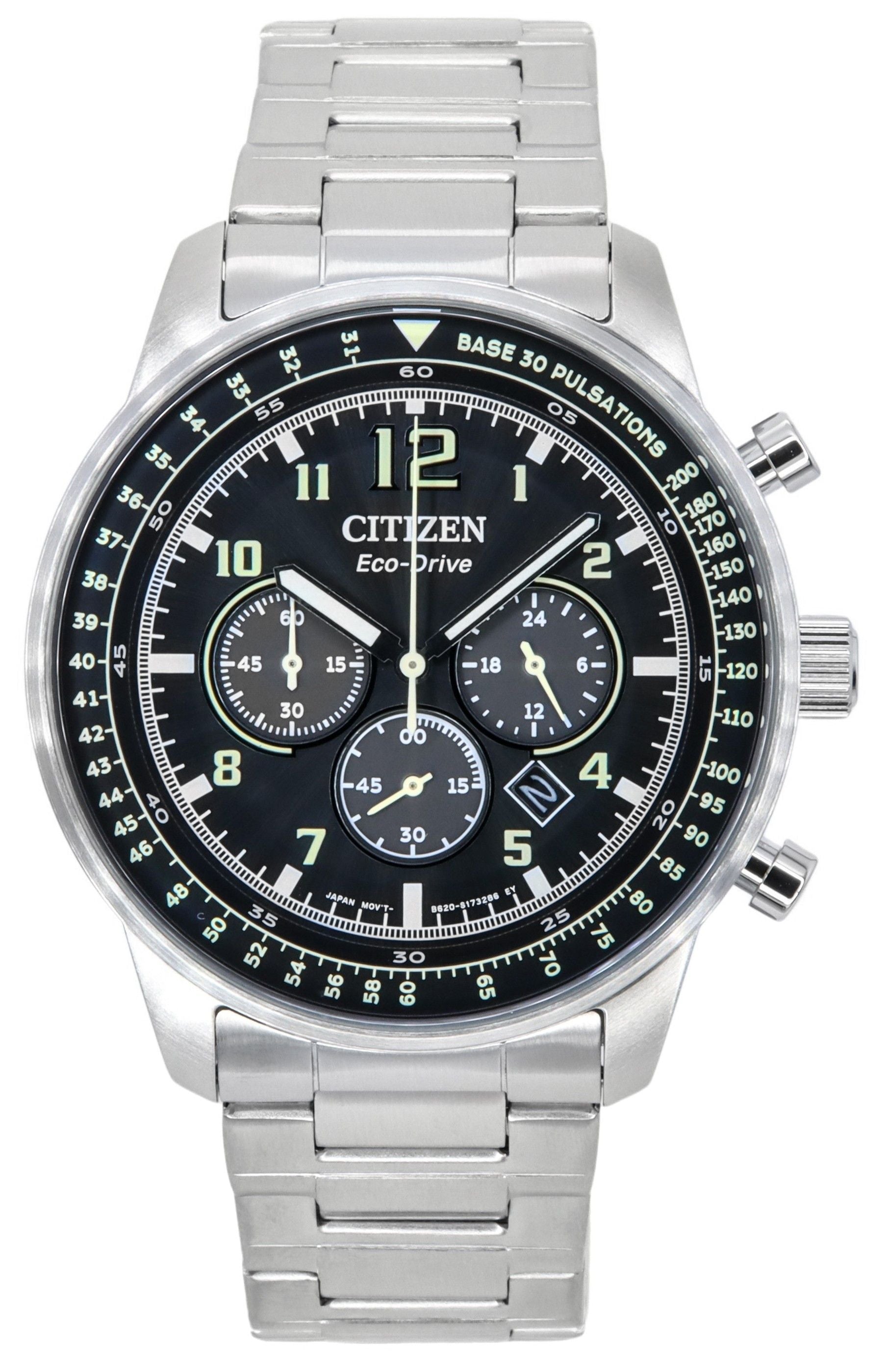 Citizen Eco-Drive Chronograph Stainless Steel Black Dial CA4500-83E 100M Men's Watch