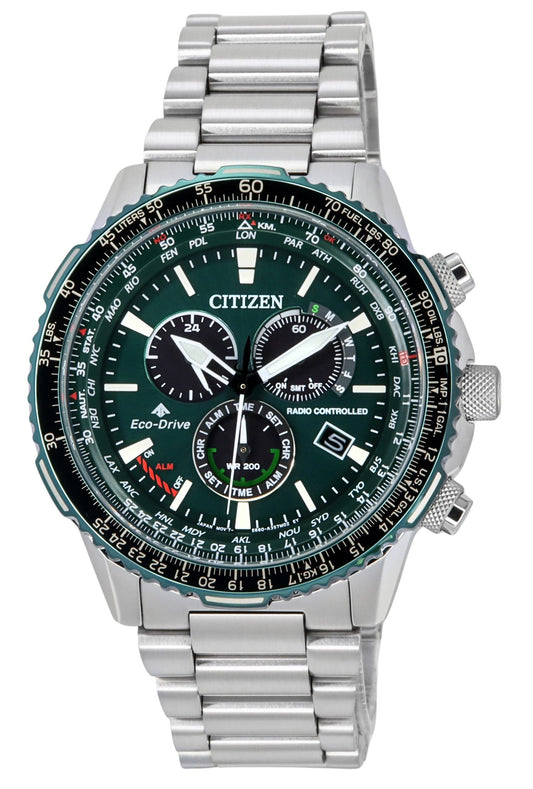 Citizen Promaster Sky A-T Radio Controlled Chronograph Green Dial Eco-Drive Diver's CB5004-59W 200M Men's Watch