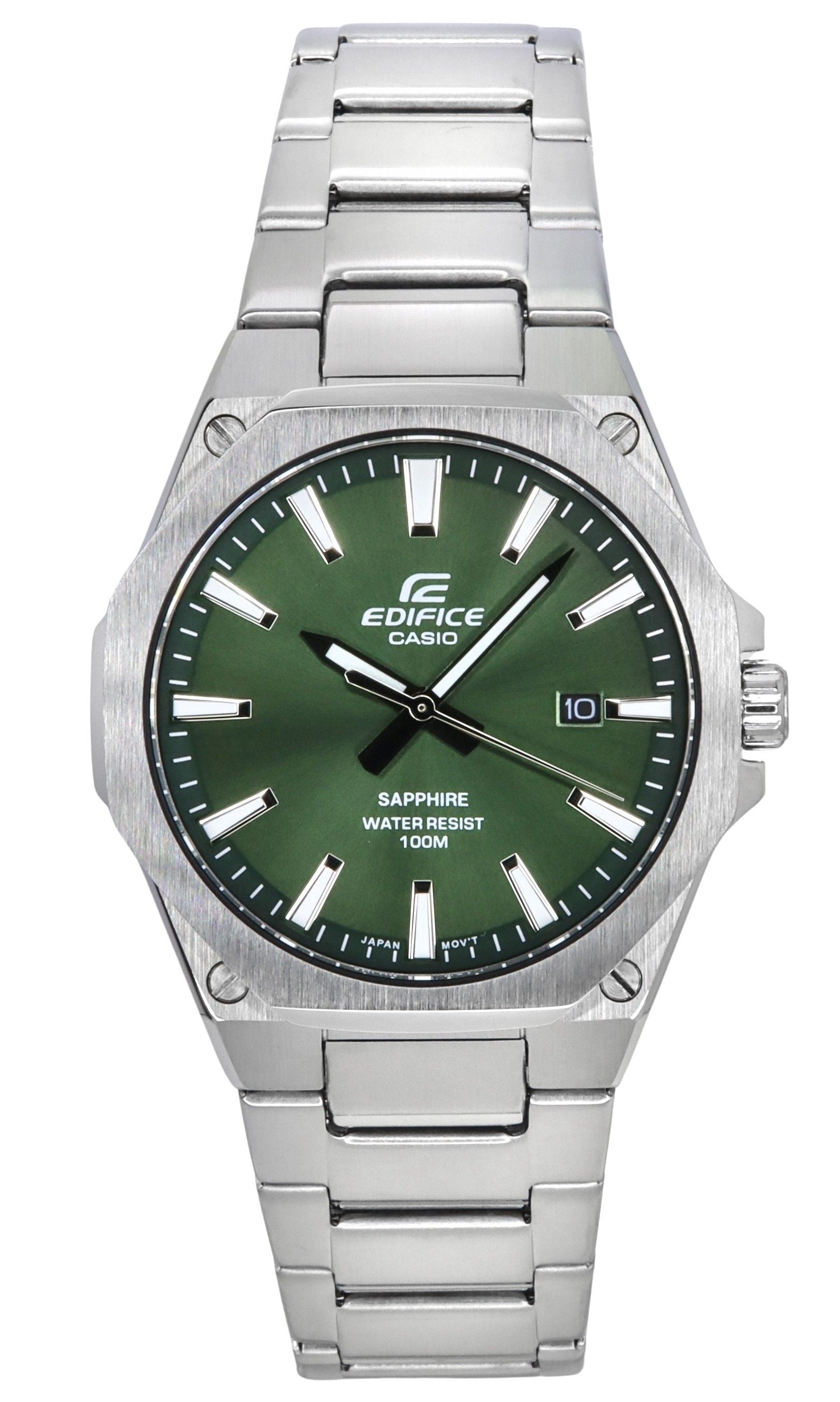 Casio Edifice Sapphire Crystal Analog Stainless Steel Green Dial Quartz EFR-S108D-3A 100M Men's Watch