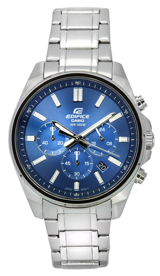 Casio Edifice Standard Analog Chronograph Stainless Steel Blue Dial Quartz EFV-650D-2A 100M Men's Watch