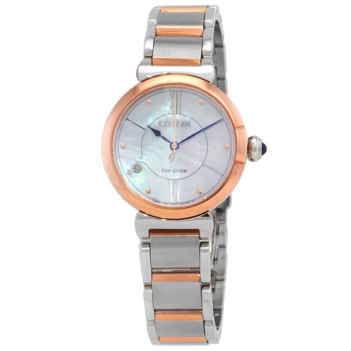 Citizen L Series Diamond Accent Two Tone Stainless Steel Mother Of Pearl Dial Eco-Drive EM1074-82D Women's Watch