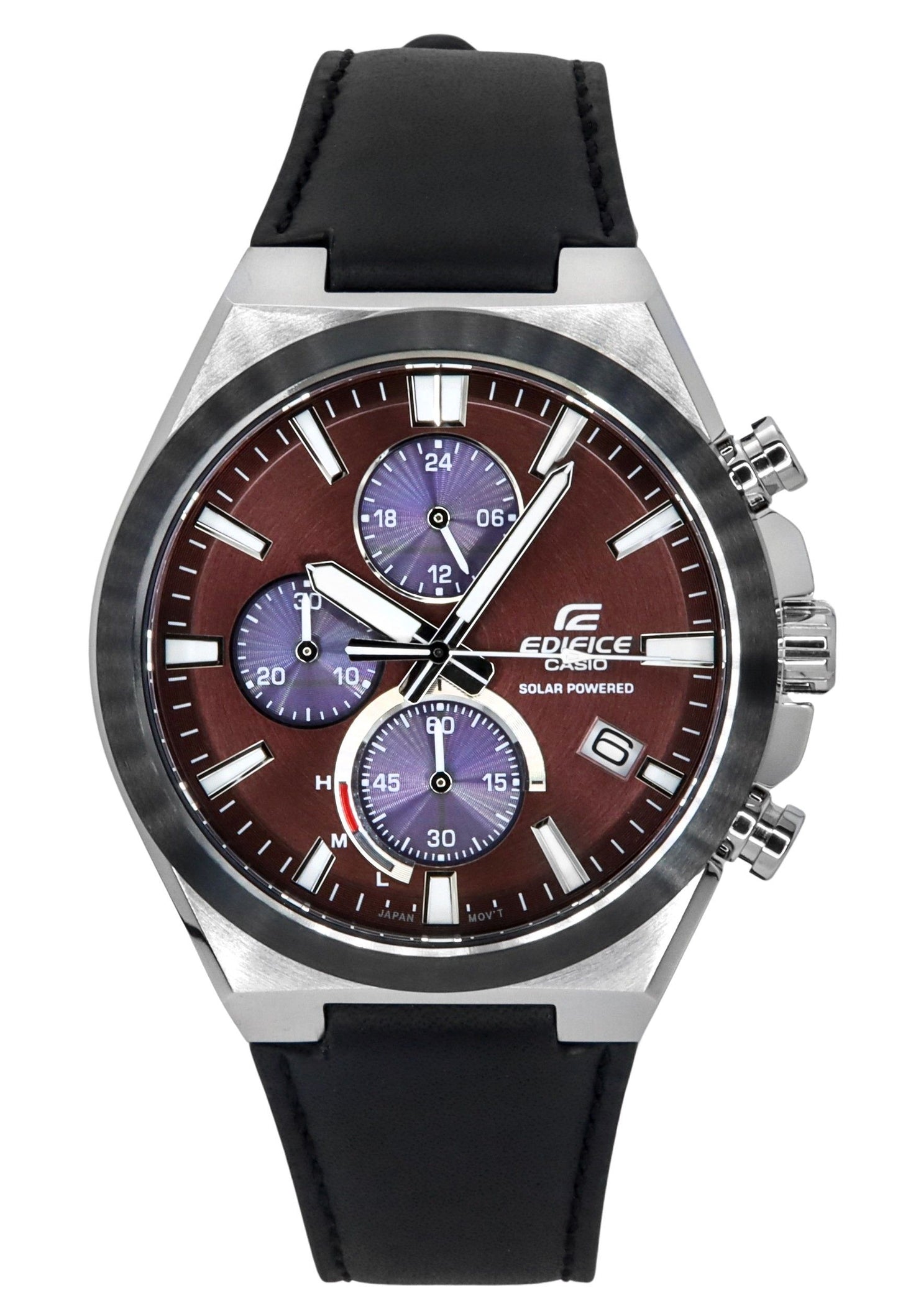 Casio Edifice Analog Chronograph Leather Strap Burgundy Dial Solar EQS-950BL-5A 100M Men's Watch