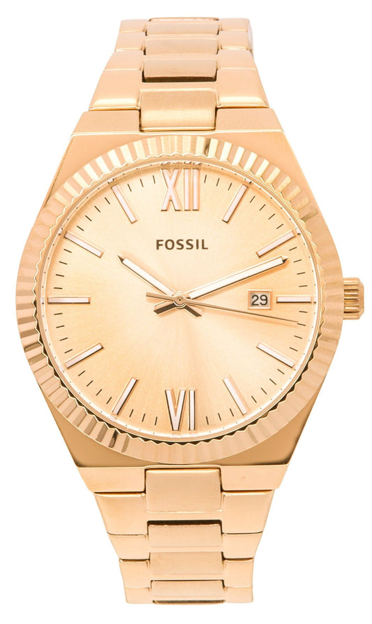 Fossil Scarlette Rose Gold Stainless Steel Rose Gold Sunray Dial Quartz ES5258 Women's Watch