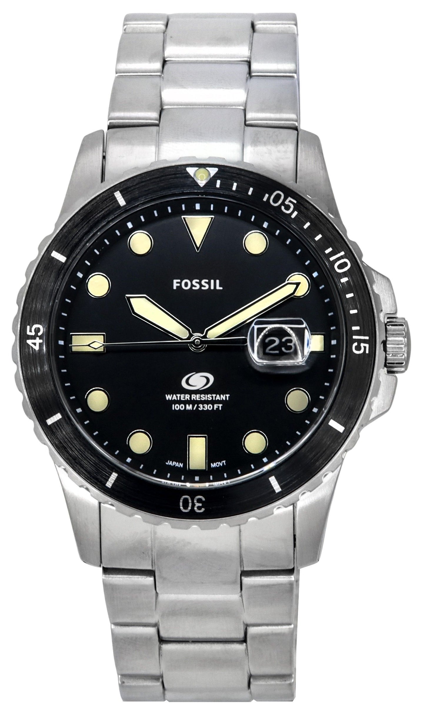 Fossil Blue Dive Style Stainless Steel Black Dial Quartz FS5952 100M Men's Watch