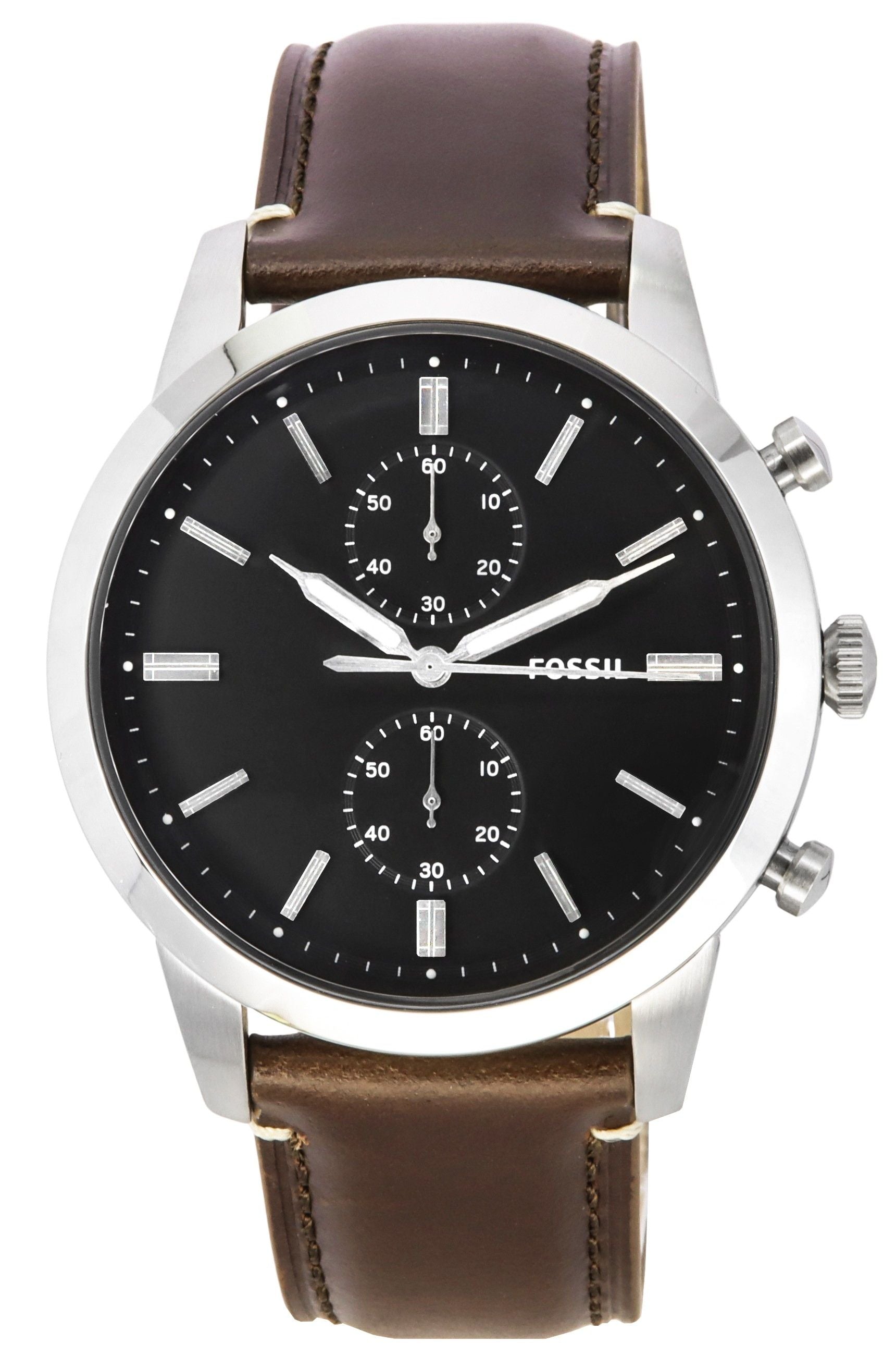 Fossil Townsman Chronograph Brown LiteHide Leather Strap Black Dial Quartz FS5967SET Men's Watch With Gift Set