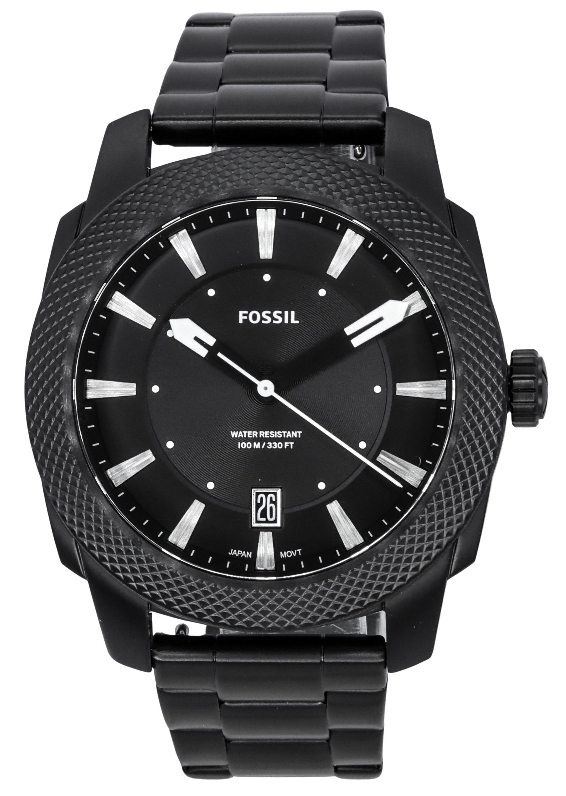 Fossil Machine Stainless Steel Black Sunray Dial Quartz FS5971 100M Men's Watch