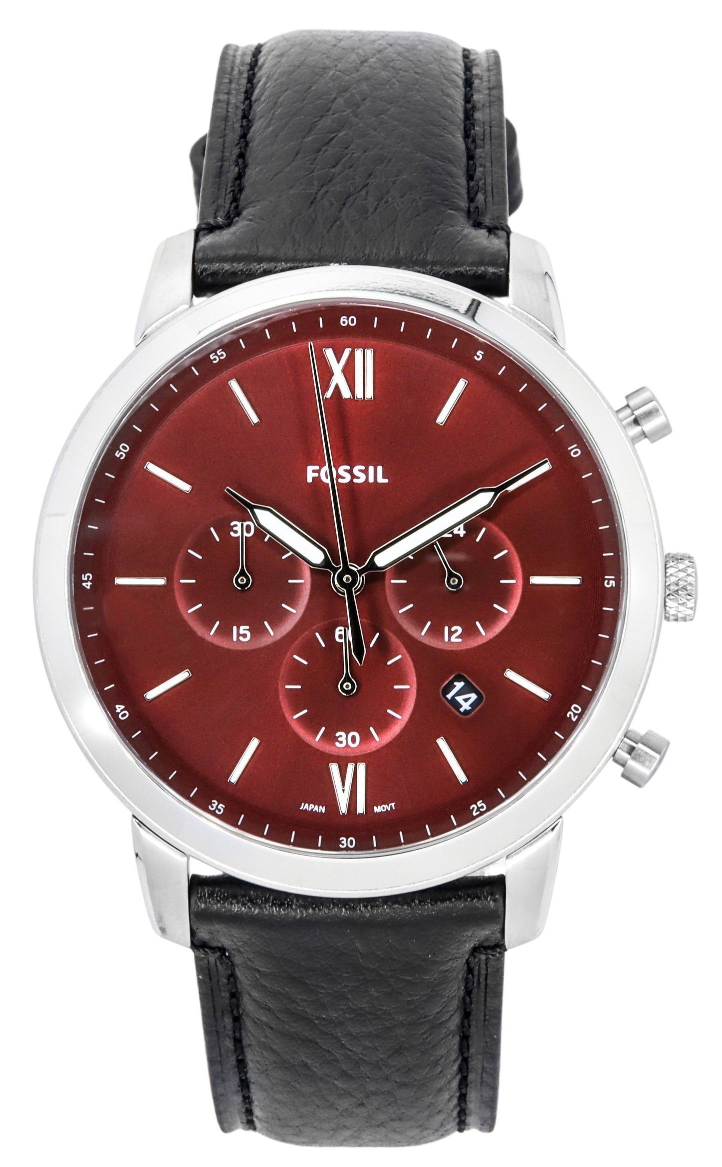 Fossil Neutra Chronograph Black LiteHide Leather Strap Burgundy Dial Quartz FS6016 Men's Watch