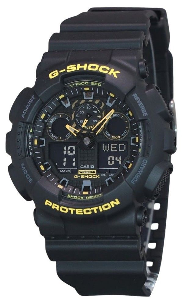 Casio G-Shock Caution Yellow Analog Digital Resin Strap Black Dial Quartz GA-100CY-1A 200M Men's Watch