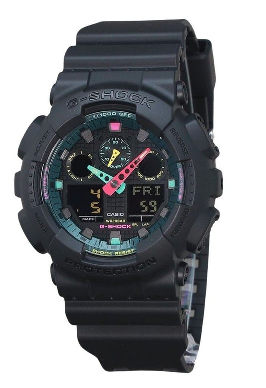 Casio G-Shock Analog Digital Multi Fluorescent Accents Series Resin Strap Black Dial Quartz GA-100MF-1A 200M Men's Watch