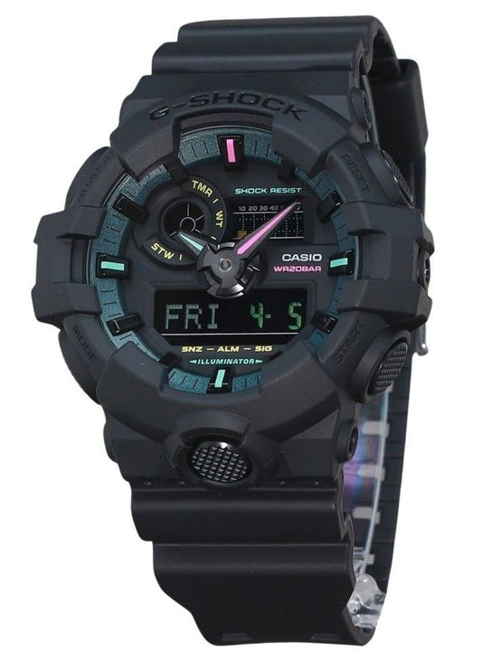 Casio G-Shock Analog Digital Multi Fluorescent Accents Series Resin Strap Black Dial Quartz GA-700MF-1A 200M Men's Watch