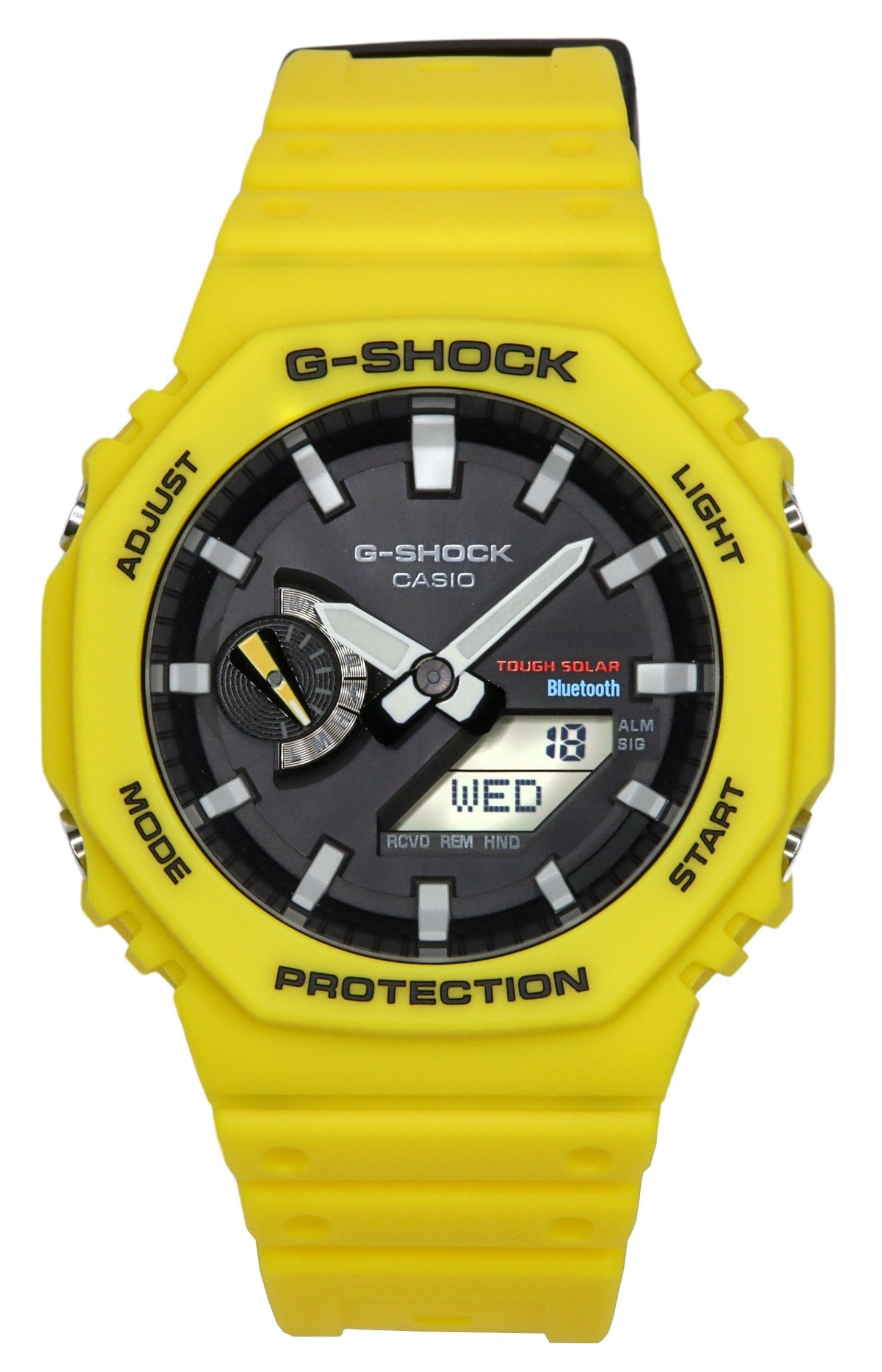 Casio G-Shock Mobile Link Analog Digital Yellow Resin Strap Black Dial Solar GA-B2100C-9A 200M Men's Watch