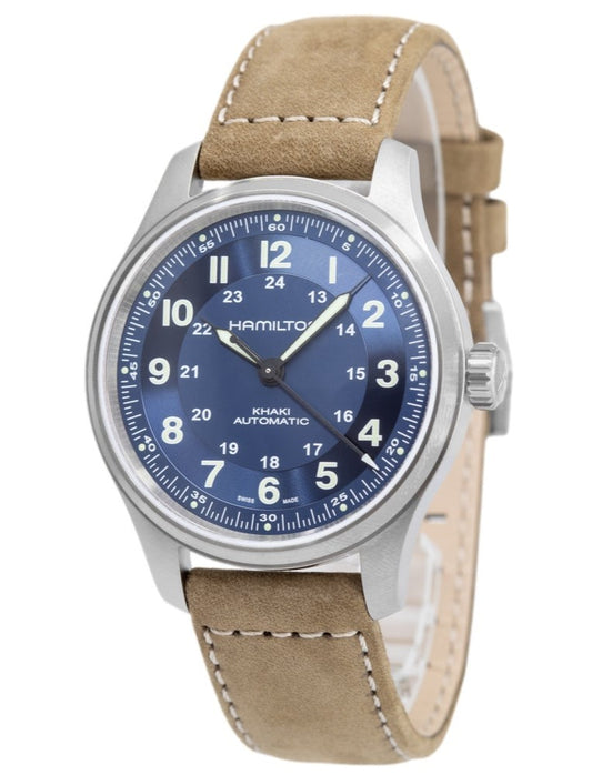 Hamilton Khaki Field Titanium Leather Strap Blue Dial Automatic H70545540 100M Men's Watch