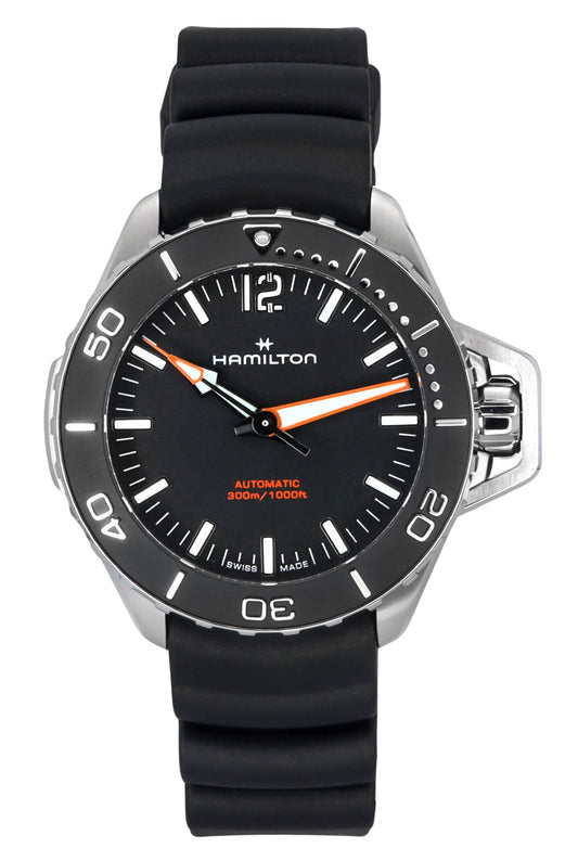 Hamilton Khaki Navy Frogman Rubber Strap Black Dial Automatic Diver's H77455330 300M Men's Watch