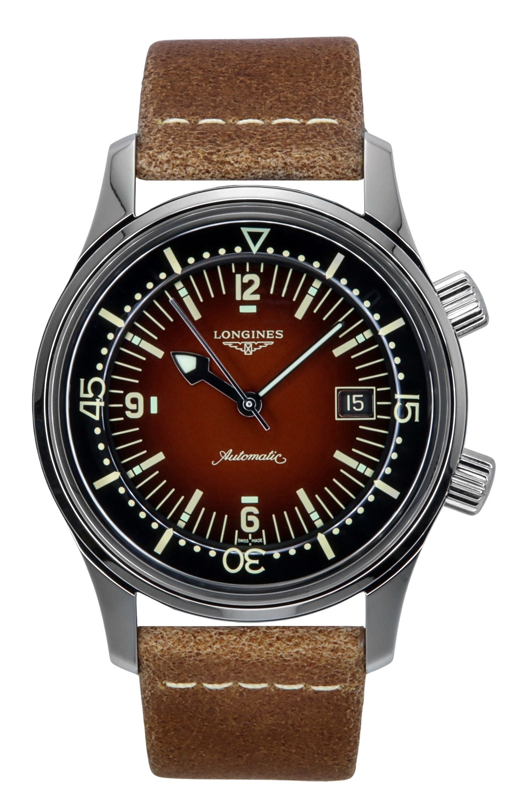 Longines Legend Diver Leather Strap Brown Dial Automatic L3.774.4.60.2 300M Men's Watch